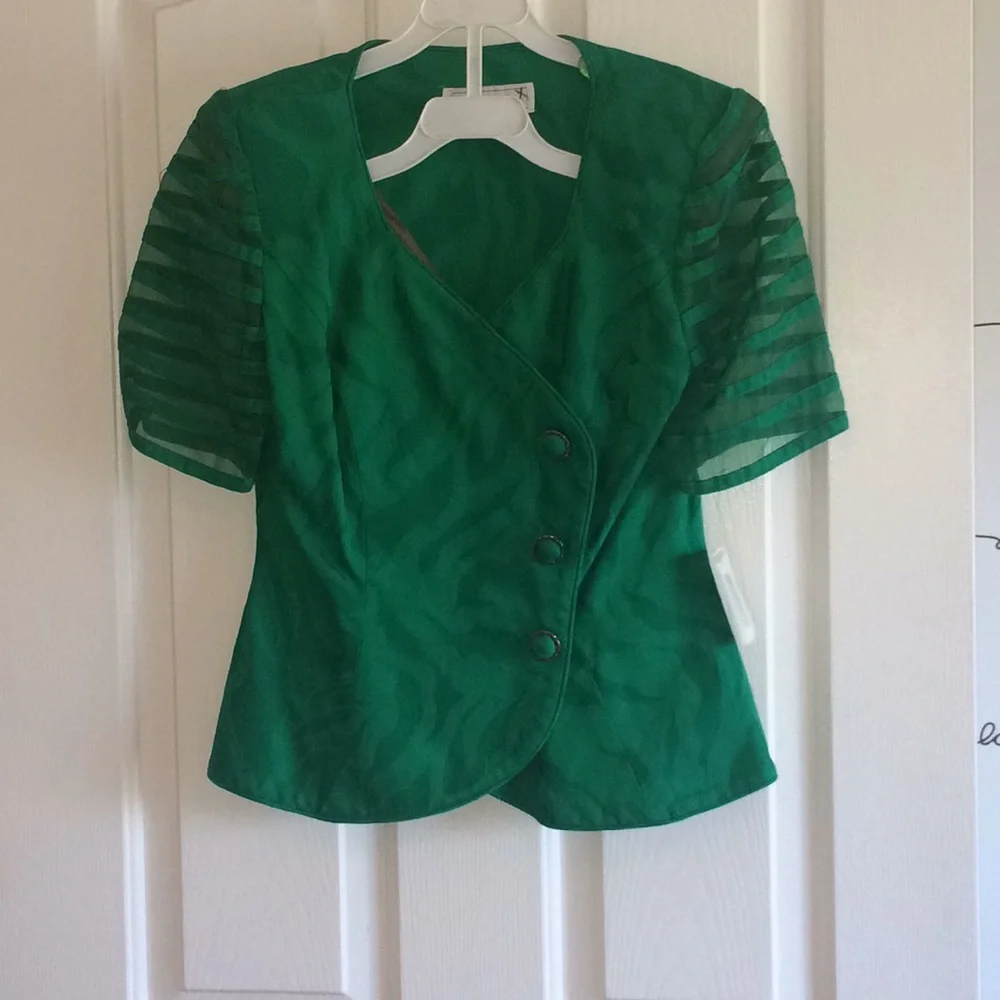 Green Mini Dress with Sheer Sleeves - Picture 2 of 5